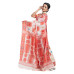 White And Red Reshom Silk Dhakai Jamdani Saree With Contrast Color Thread Weaving Work On All Over Base (KR2235)